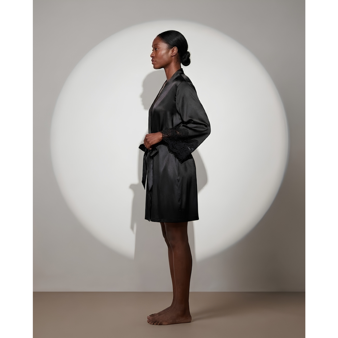 SILICIOUS CAPE SATIN BELTED ROBE