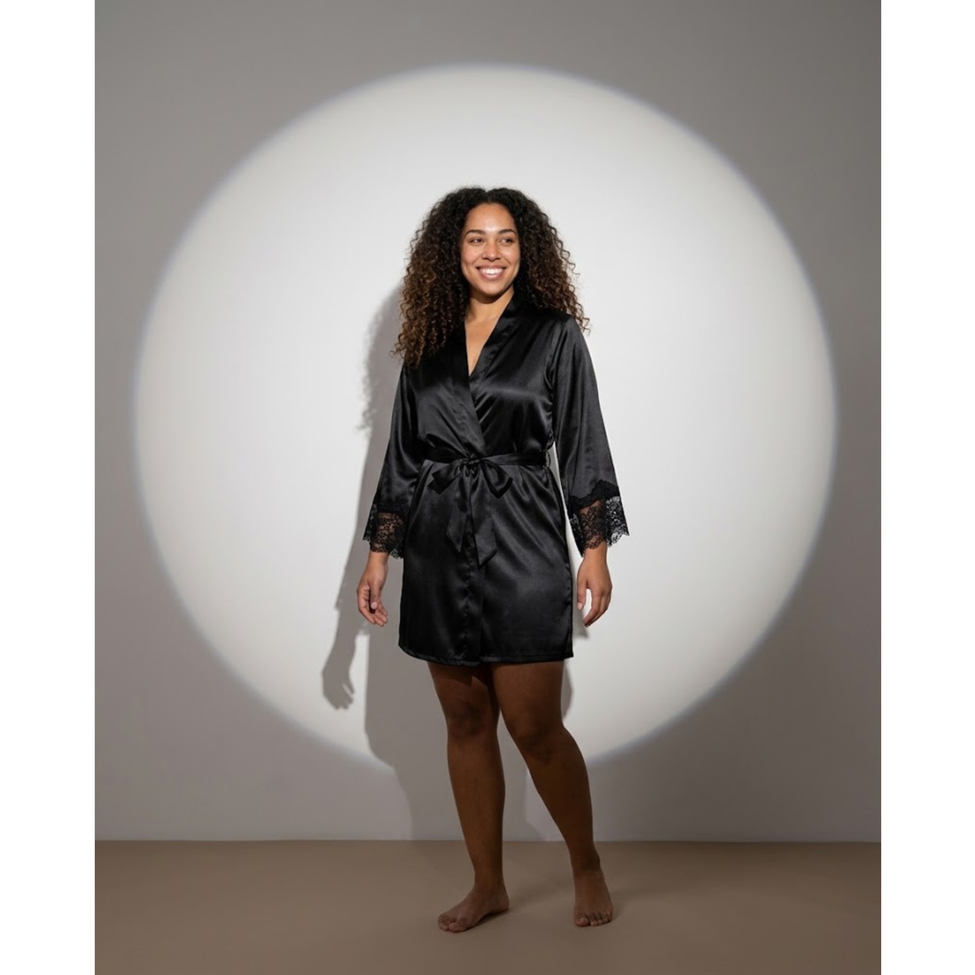 SILICIOUS CAPE SATIN BELTED ROBE