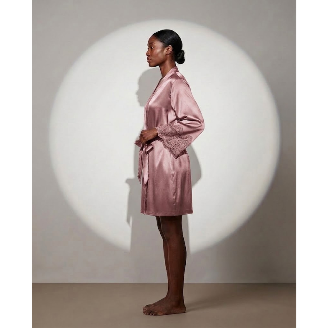 SILICIOUS CAPE SATIN BELTED ROBE