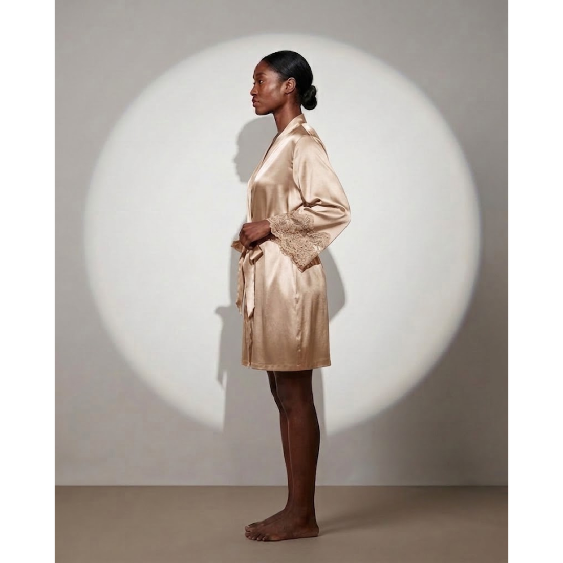 SILICIOUS CAPE SATIN BELTED ROBE