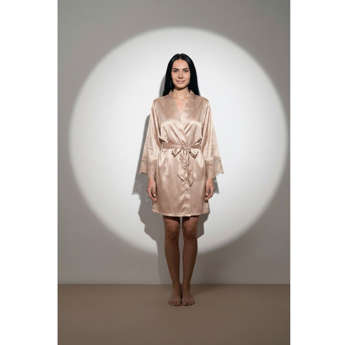 SILICIOUS CAPE SATIN BELTED ROBE