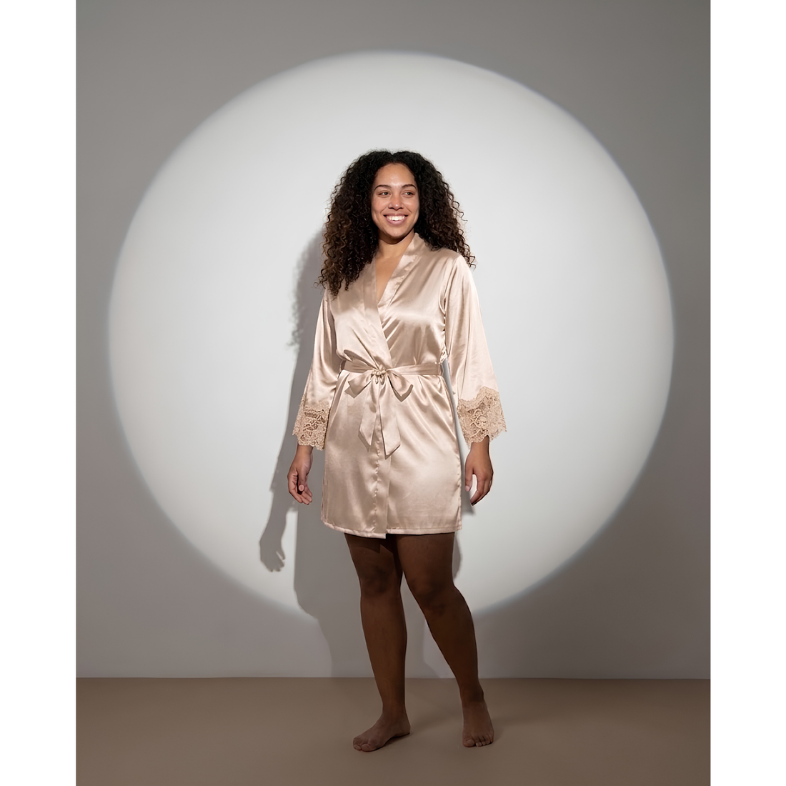 SILICIOUS CAPE SATIN BELTED ROBE