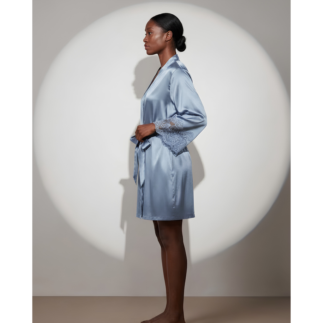 SILICIOUS CAPE SATIN BELTED ROBE