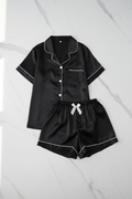 Black Silk Satin Pajama Set – Flat Lay