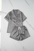 Grey Silk Satin Pajama Set – Flat Lay