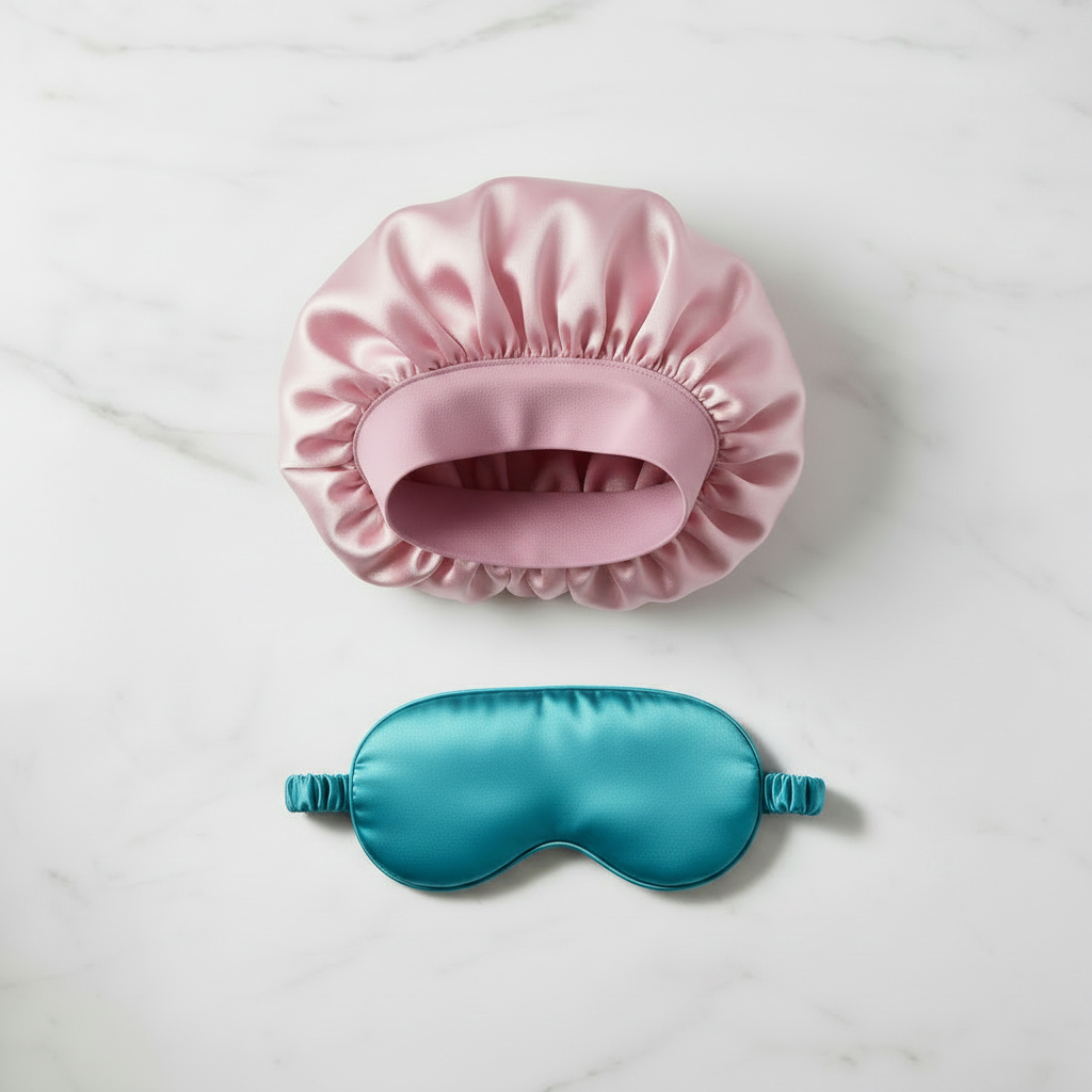Pink Bonnet and Teal Sleep Mask Bundle