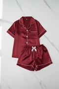Red Silk Satin Pajama Set – Flat Lay