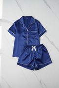 Royal Blue Silk Satin Pajama Set – Flat Lay