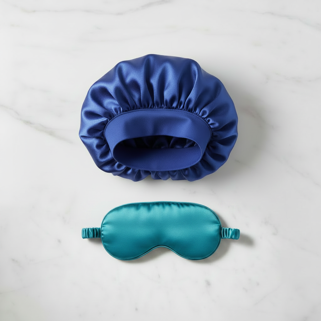Royal Blue Bonnet and Teal Sleep Mask Bundle