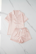 Pink Silk Satin Pajama Set – Flat Lay