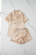 Champagne Silk Satin Pajama Set – Flat Lay