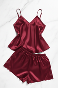 Red Silk Satin Spaghetti Strap Pajama Set
