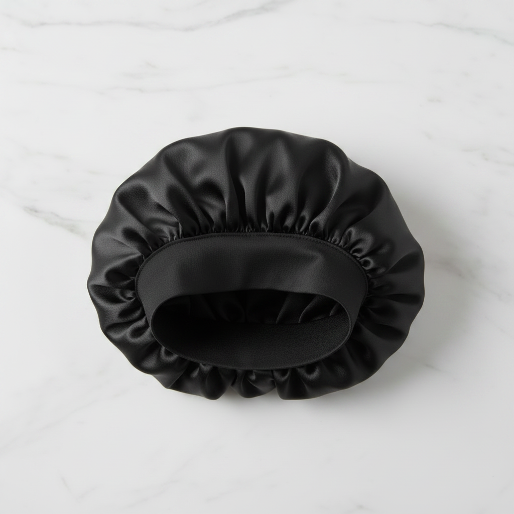 Black Silk Satin Hair Bonnet