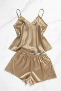 Champagne Silk Satin Spaghetti Strap Pajama Set
