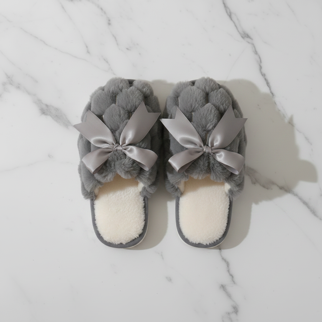 Silicious Bow-Tie Slippers in Grey